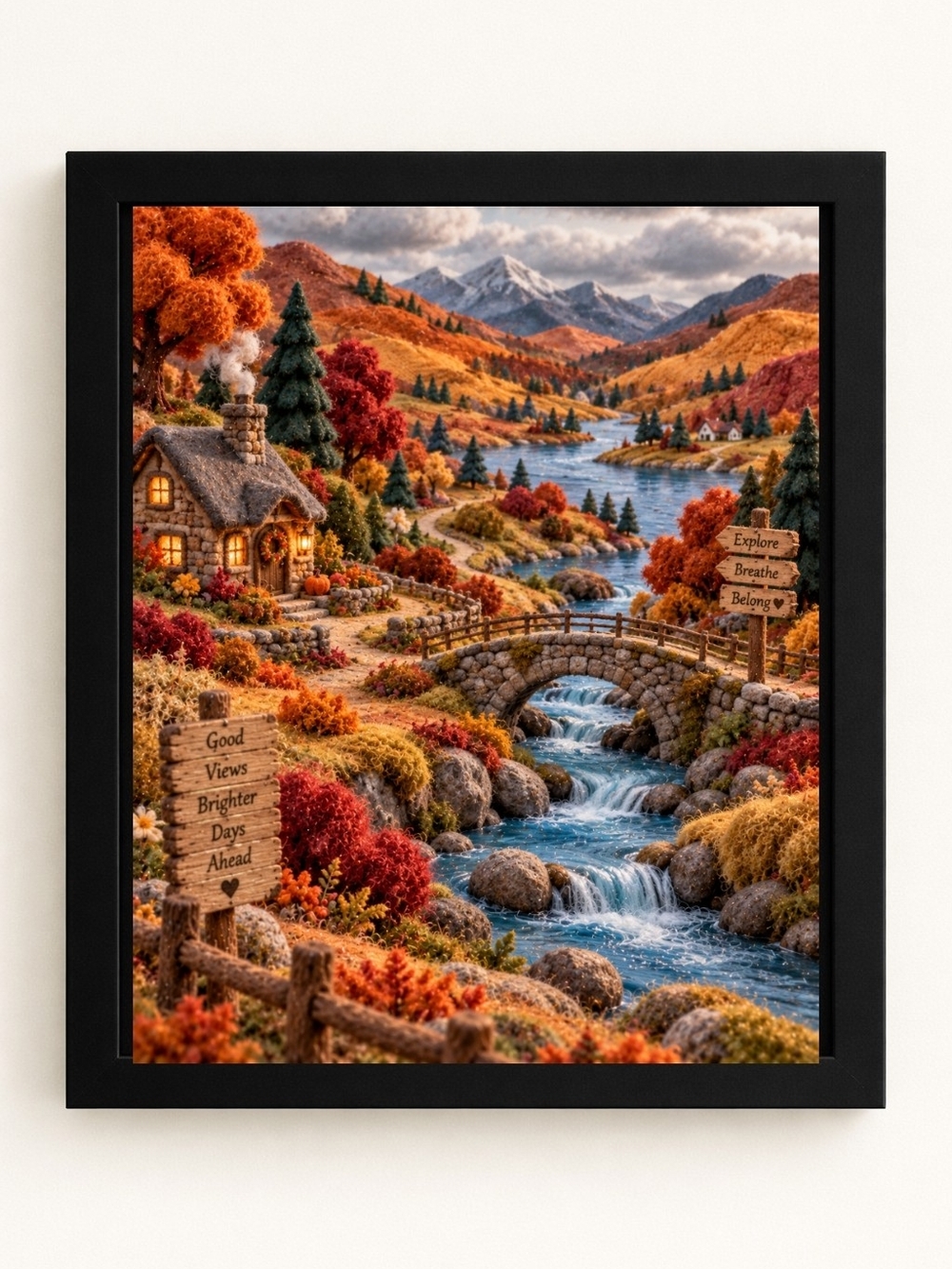 8x10 Framed Autumn River Landscape A.I. Art Print